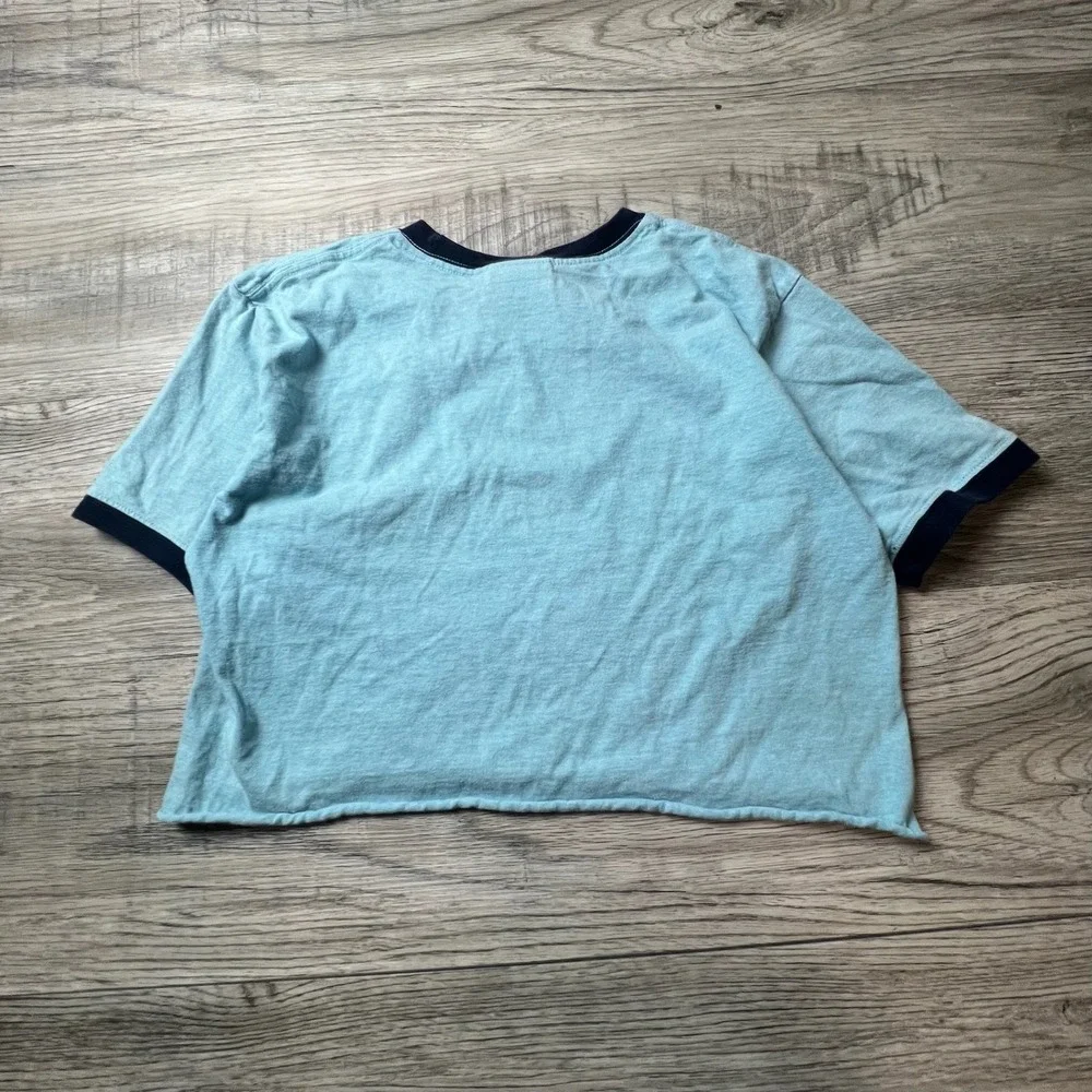 Nike T-Shirt Girls M Blue Ringer Cropped Sportswear Logo Tee Short‎ Sleeve